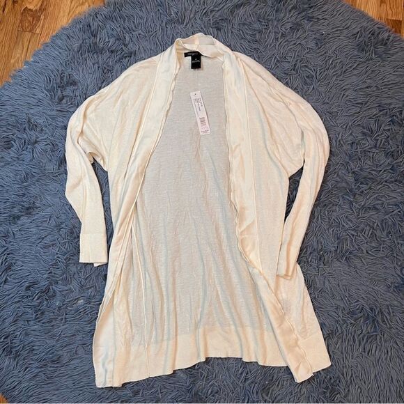 August Silk Wool Silk Cream Open Front Cardigan Sweater Size M NWT - Picture 1 of 6